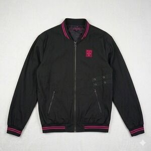 T-Mobile OTA Mens Bomber Jacket Black Magenta Zip Up Techwear Utility Medium
